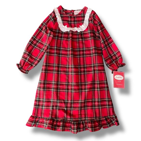 Lanz of Salzburg Girls Nightgown Sz 4t Red Plaid Flannel Christmas Holiday Pjs - Picture 1 of 6